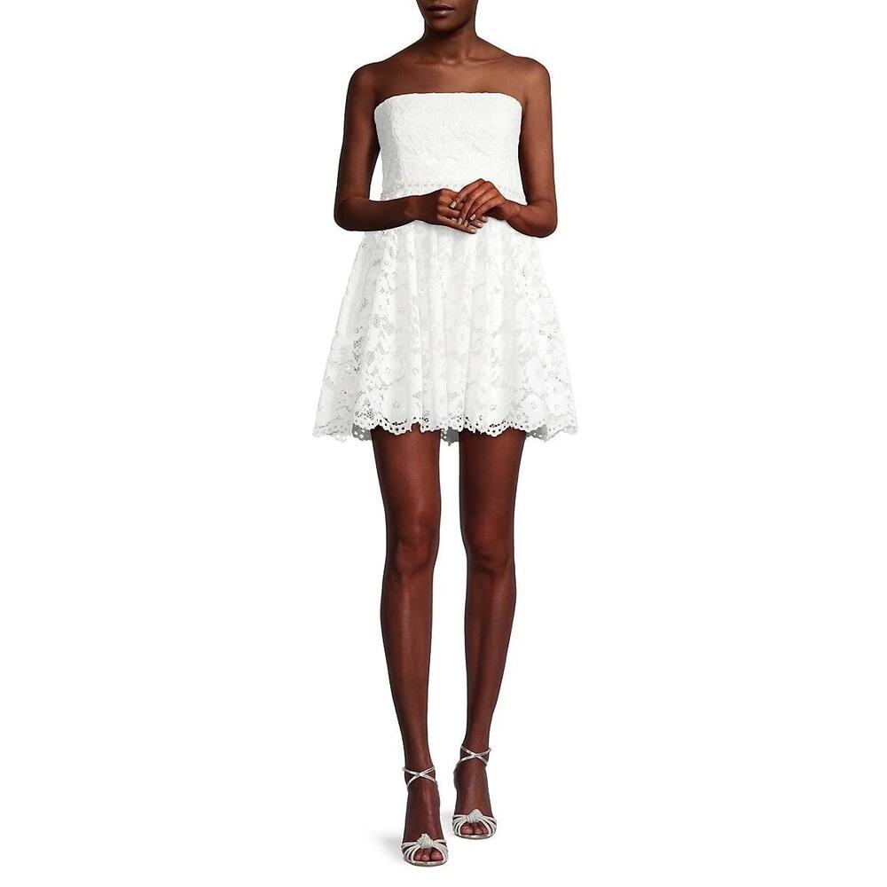 Likely White Strapless Lace Mini Dress